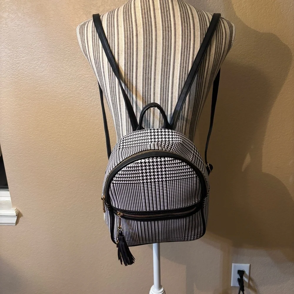 NEW Icing Mini Backpack Black White Houndstooth Vegan Leather Gold Hardware